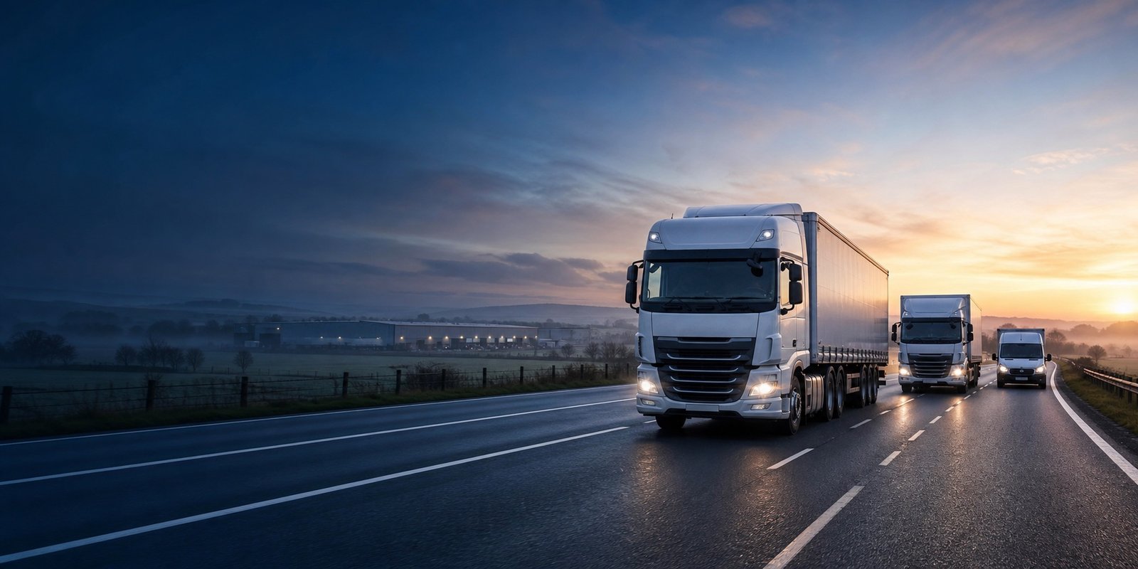 A mixed freight fleet with an articulated HGV, rigid HGV and Luton van